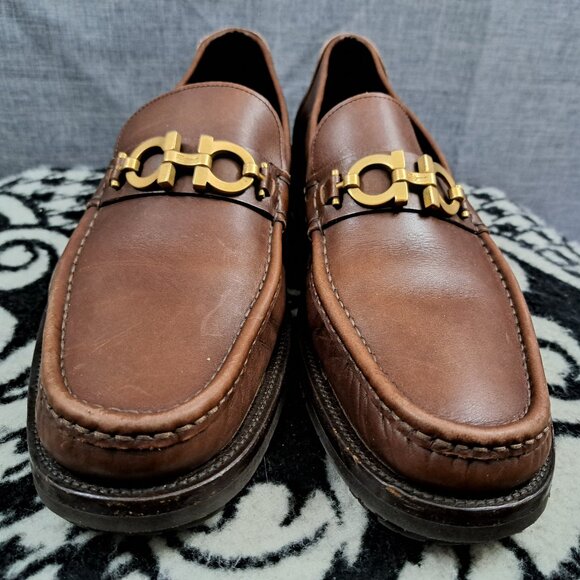 Salvatore Ferragamo Gancini Bit Loafers Men Size 13 Brown Italy main image 5